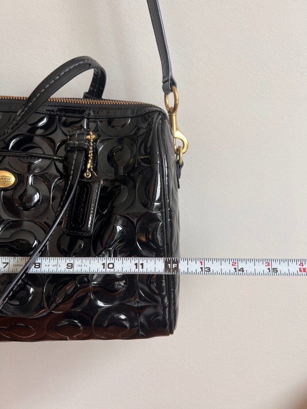 Coach Black Patent Leather Embossed Signature Satchel | Crossbody | Authentic - Picture 11 of 13
